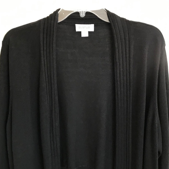 AVENUE Open Front Cascading Cardigan Black Women’s Size 22 24 - Picture 2 of 16